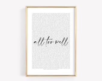 All Too Well (10 Minute Version) Print | Digital Download | Song Lyrics | Music Print | Wall Art | Poster