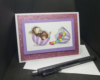 Easter Card with Mouse eating Jelly Beans
