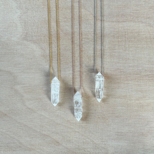 Quartz Point Necklace | Crystal Gemstone Tower Pendant | Double Terminated Crystal | Clear Quartz Jewelry