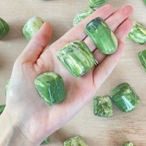 Tremolite Tumble Stone | Tumbled Gemstone | Polished Green Crystal | Palm Stone