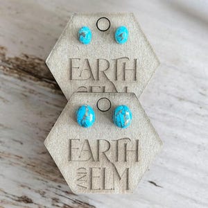 Turquoise Oval Gemstone Stud Earrings | 6x8mm 8x10mm | Blue Copper Turquoise Studs |