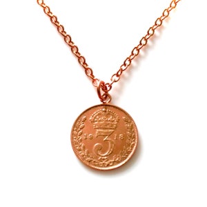 Vintage moneda collar 18ct rojo rosa oro chapado antiguo 1918 colgante
