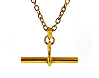 T Bar Necklace 18ct Gold Vermeil 2.5cm Albert Pendant Chain