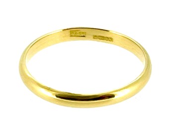 18ct Yellow Gold 2mm x 1mm D Shape Wedding Ring Polished Classic Band Made in England