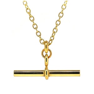 Collier barre en T or 18 carats vermeil 3 cm chaîne avec pendentif Albert