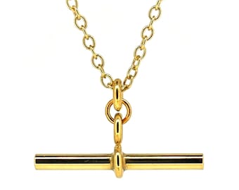 T Bar Necklace 18ct Gold Vermeil 3cm Albert Pendant Chain