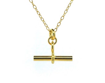 T Bar Necklace 18ct Gold Vermeil 2cm Albert Pendant Chain