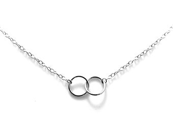 Sterling Silver Infinity Interlocking Rings Love Knot Necklace - 10mm x 1mm Rings with Toggle Clasp