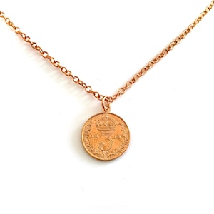 Vintage moneda collar 18ct rojo rosa oro plateado antiguo 1919 colgante