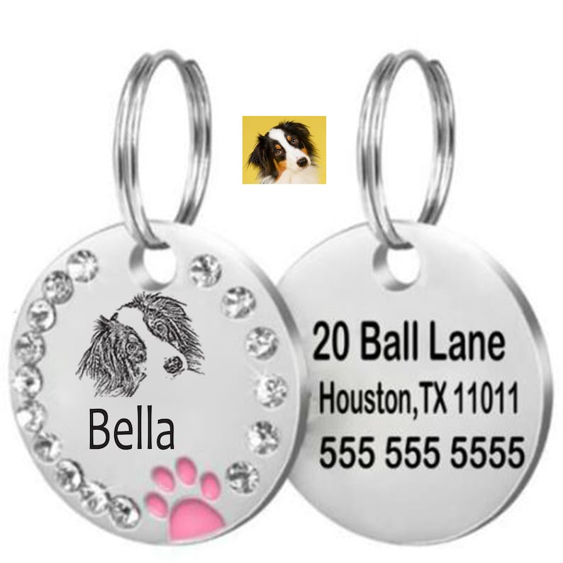 SSC Personalized Pet Portrait Tag Custom Dog Portrait Tag Cat Portrait Tag Cat Collar Tag Cat ID Tag Dog ID Tag Dog Name Tag L1