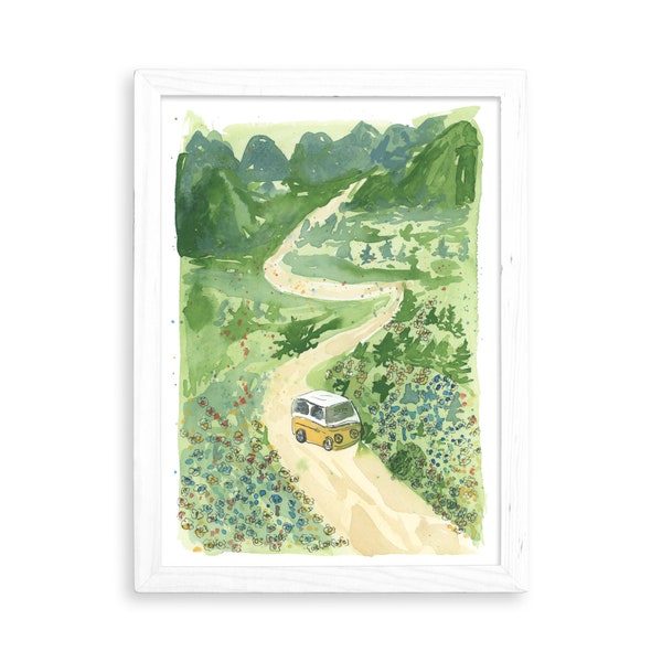 Van Landscape Roadtrip - Watercolor Print for Home Decor / Kitchen