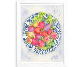 Radish Plate - Watercolor Print for Home Decor / Kitchen