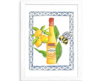 Lemon Liqueur (Talavera Style) - Watercolor Print for Home Decor / Kitchen