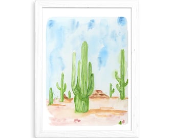 Cactus / Nopales in Bloom - Watercolor Print for Home Decor / Kitchen