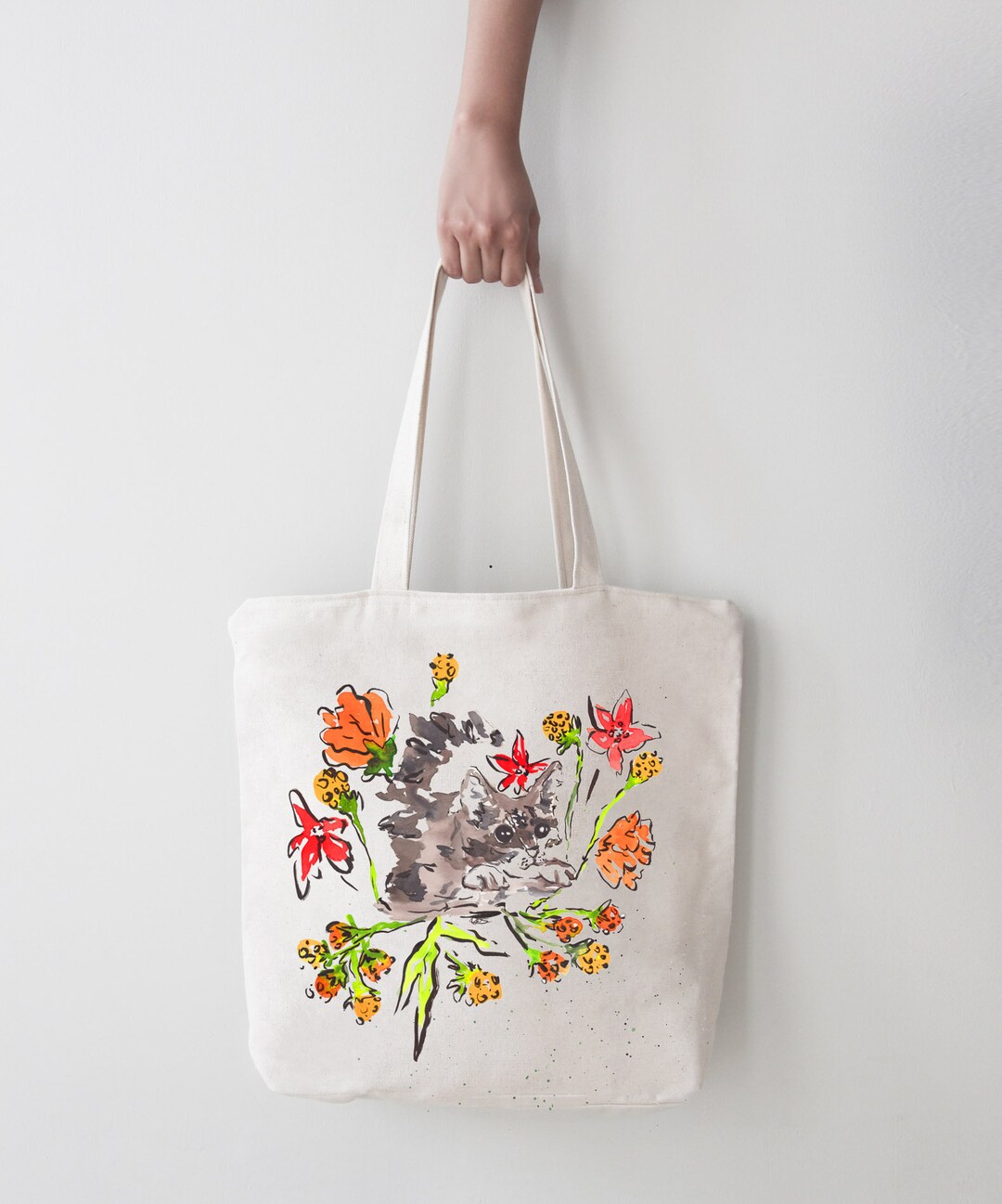 Spring Kitty - Zipper Tote Bag / Over the Shoulder - Etsy