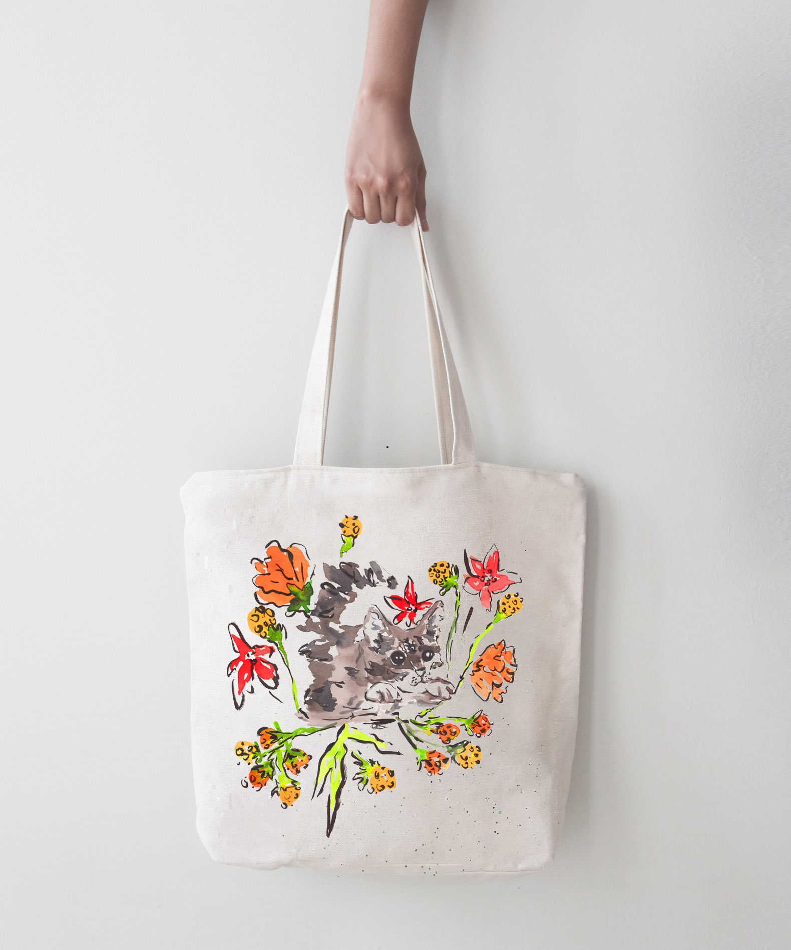 【SCENERITY】Luster tote bag Spring Kitty - Zipper Tote Bag / Over the Shoulder - Etsy