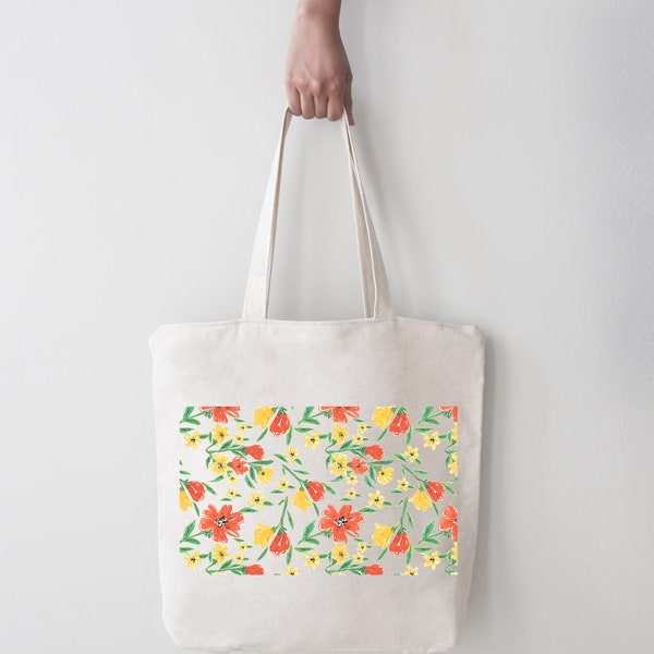 Spring Flowers - Zipper Tote Bag / Over the Shoulder