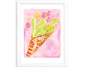 Trader Joes Tulips - Watercolor Home Decor / Kitchen