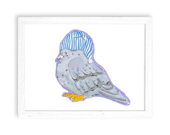 Sleepy Ebenezer Pigeon - Watercolor Print for Home Decor / Kitchen