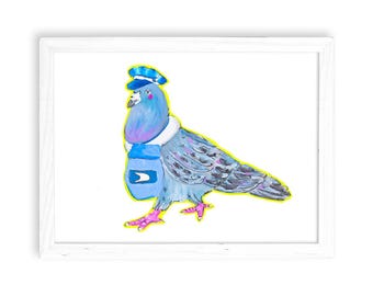 Pigeon Pete Mailmen - Watercolor Print for Home Decor / Kitchen