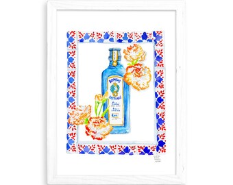Gin (Talavera Style) - Watercolor Print for Home Decor / Kitchen