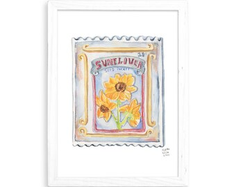 Sunflower Seed Packet - Watercolor Print for Home Decor / Kitchen