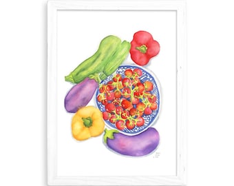 Zucchini Veggie Plate - Watercolor Home Decor / Kitchen