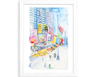 Times Square (Mexican/American Flags) - Watercolor Home Decor / Kitchen