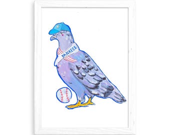 Yankee Babe Pigeon - Watercolor Print for Home Decor / Kitchen