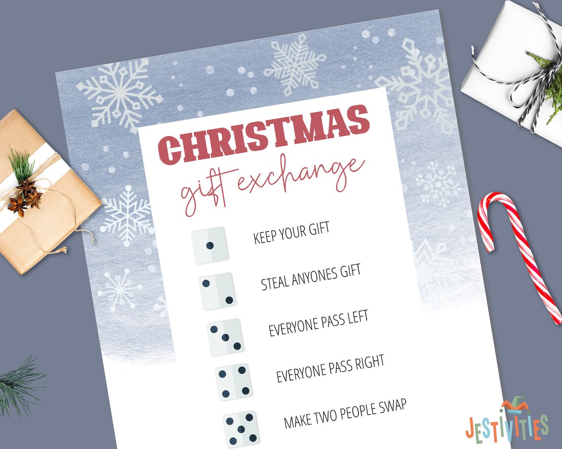 christmas gift exchange game christmas dice game white etsy