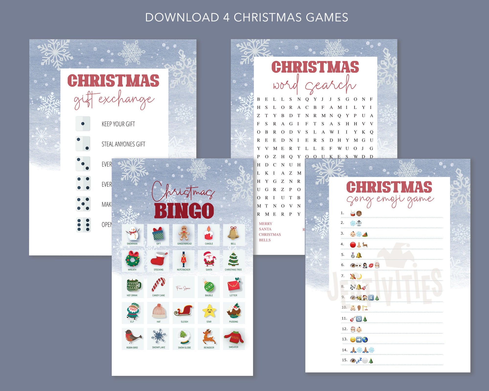 Christmas Party Games Bundle. Xmas Bingo Gift swap Emoji | Etsy