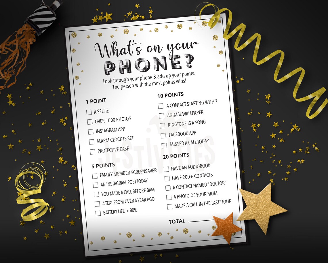 Whats on Your Phone Party Game. Party Game. Instant Download Etsy