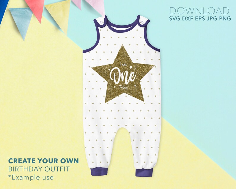 Download First Birthday Outfit Cricut File Silhouette Download I Am One Today Laser Cutting File 1st Birthday Svg Star Design Clip Art Art Collectibles