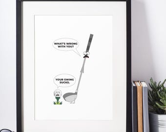 Affiche humoristique sur le thème du golf, format 8x10 avec passe-partout, sans cadre (11x14)