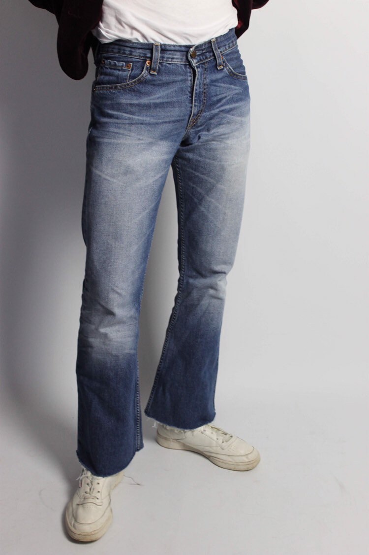 Levis Cut off Hem Bootcut Jeans Mid Blue - Etsy
