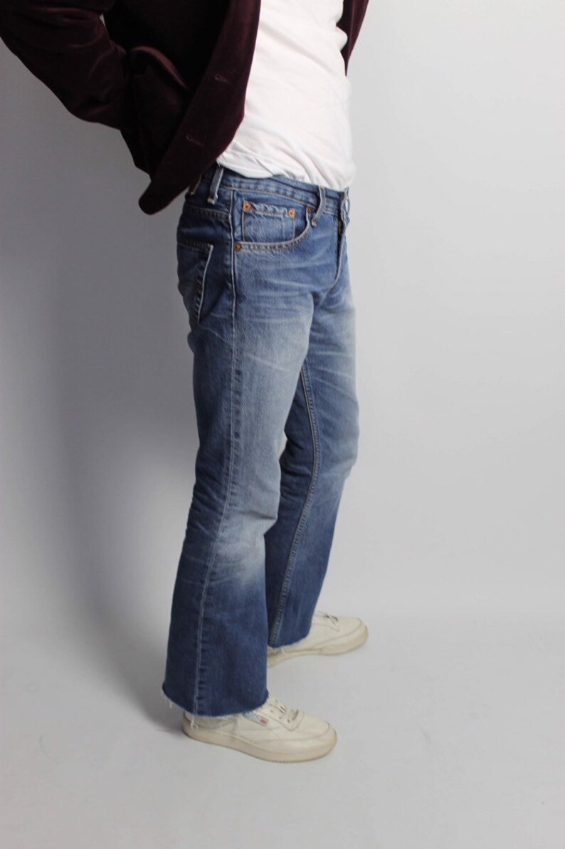 Levis Cut off Hem Bootcut Jeans Mid Blue - Etsy