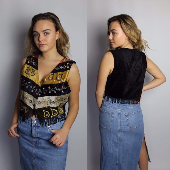 Vintage 1970s velvet embroidered waistcoat