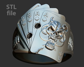 Dead Mans Hand (Poker) ring downloadable STL file for 3D printing