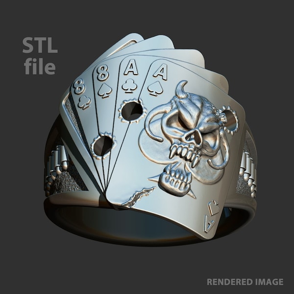 Dead Mans Hand (Poker) ring downloadable STL file for 3D printing