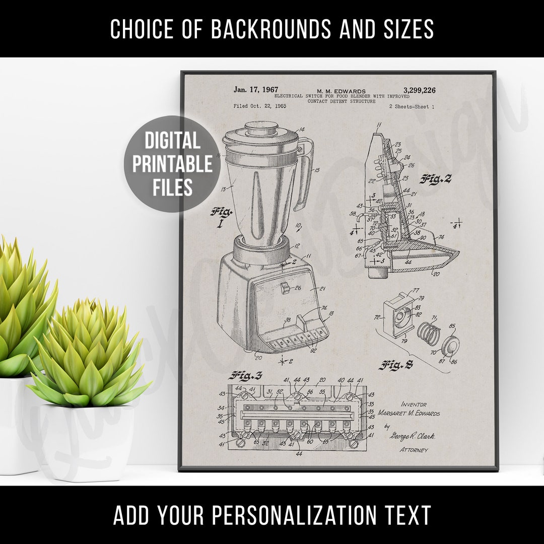 Vintage Blender Patent Drawing Digital Printable Poster Etsy