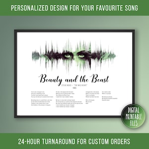 Beauty and the Beast, Custom Sound Wave Lyrics art, Printable digital poster, Instant download, Personalized print, BIrthday gift for her