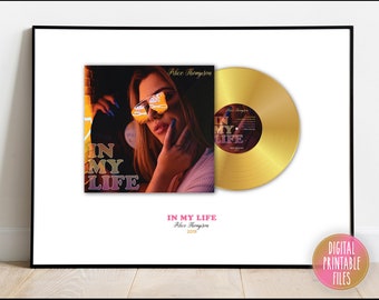 Your Music Gold LP Album Cover and Record Photo Poster, Printable digital, Songwriter Musician Personalized gift, Personalized print design