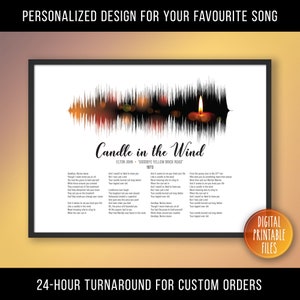 Vela en el viento, arte de onda sonora y letra personalizado, archivos digitales imprimibles, descarga instantánea, impresión de cumpleaños personalizada, canción In Memoriam