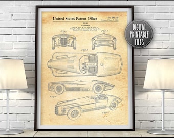 Bugatti Roadster Vintage Car Patent drawing art, Digital Printable poster, Instant download files, Personalized automobile custom print