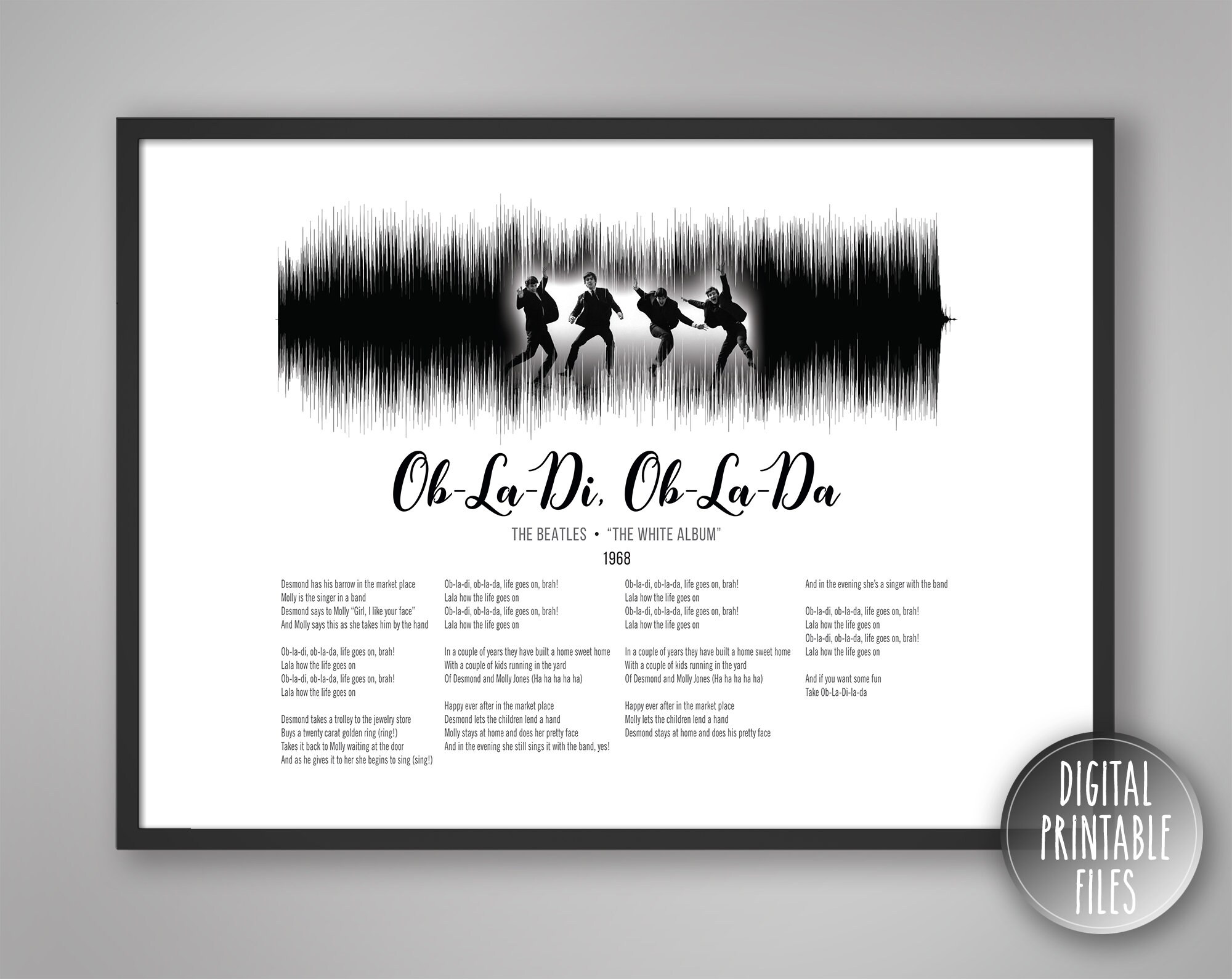 Ob-la-di Ob-la-da, Custom Sound Wave & Lyrics Art, Printable
