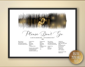 Please Don't Go, Custom Sound Wave and Lyrics art, Printable digital, Instant download, Personalized Anniversary print, Birthday music gift