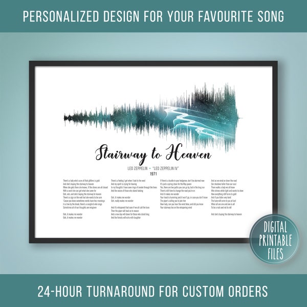 Stairway to Heaven, Custom Sound Wave & Lyrics art, Printable digital, Instant download, Personalized Birthday Song print, Gift for her