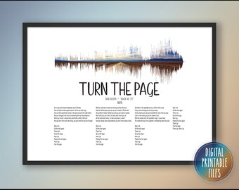 Turn the Page, Custom Sound Wave & Lyrics art, Printable digital, Instant download, Personalized Music song print, Birthday gift for him