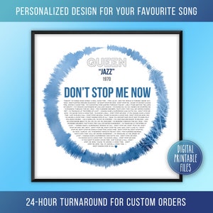 Don't Stop Me Now, Benutzerdefinierte Schallwelle und Texte, druckbares digitales Poster, Lieblingslieddruck, personalisiertes Geschenkplakat für sie