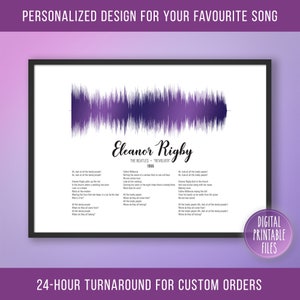 Eleanor Rigby, Custom Sound Wave & Lyrics art, Printable digital, Instant download, Personalized music print, Favourite song decor, Revolver